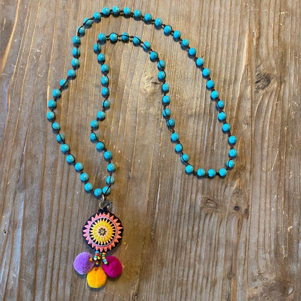 Turquoise Colored Beaded Long Necklace